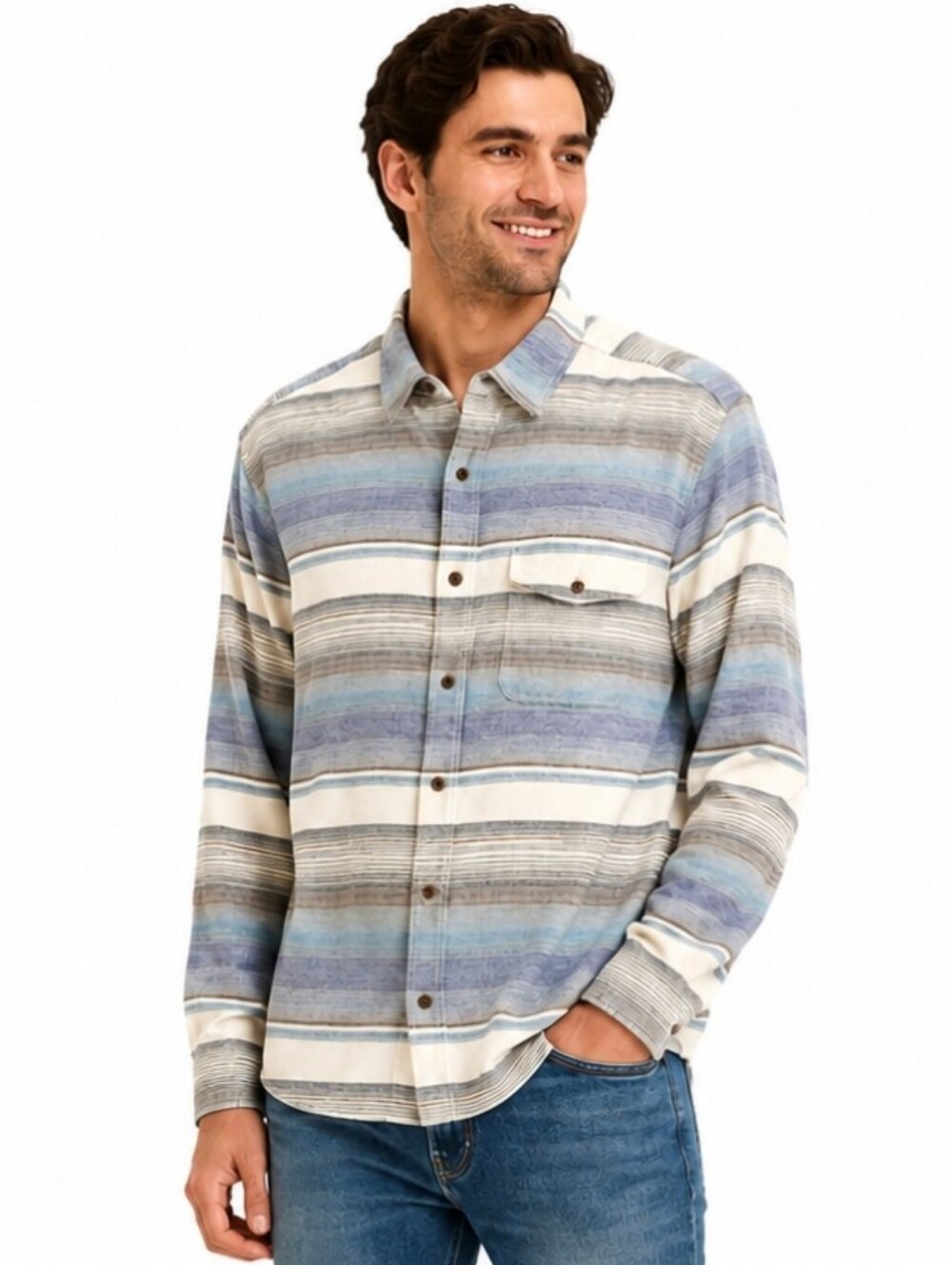 Aeropostale Blue Striped Button Down Flannel Cozy Hiking Mens Size XL